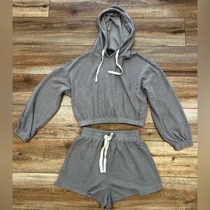 Forever 21 Cropped Gray Hoodie Sweat set Size Medium